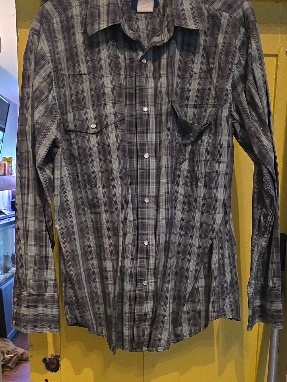 Wrangler Men's Plaid Long-Sleeve Snap Button-Up Shirt - Green